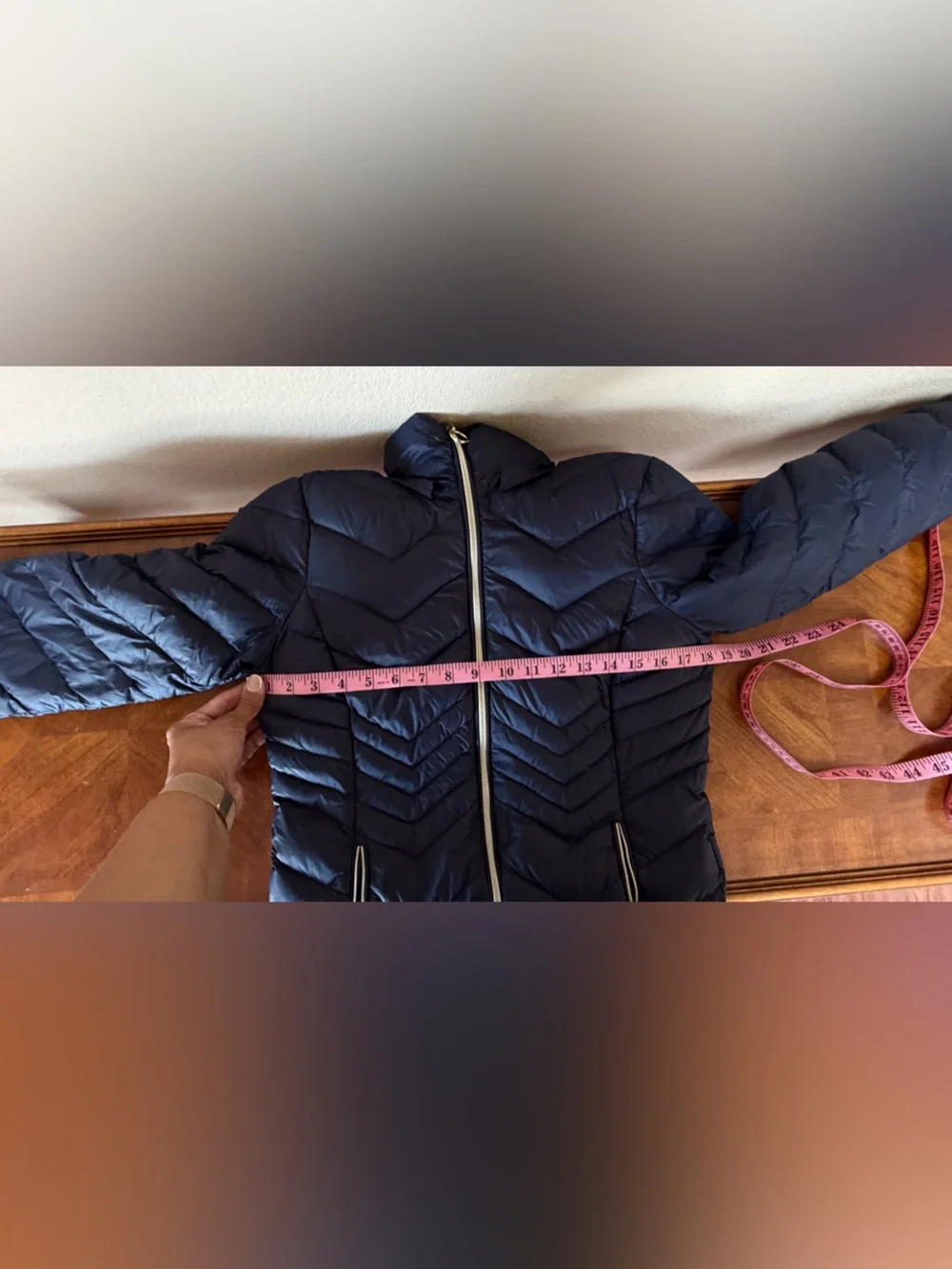 Michael Kors Navy Quilted Down Puffer with Contrast Full Zip Jacket Size S